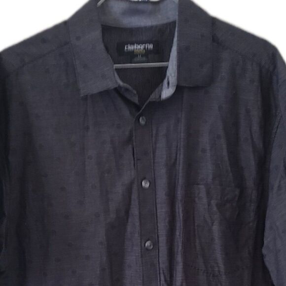 Claiborne Stretch Men's Button Down Charcoal Gray Patterned Short Sleeve Shirt - Picture 2 of 4